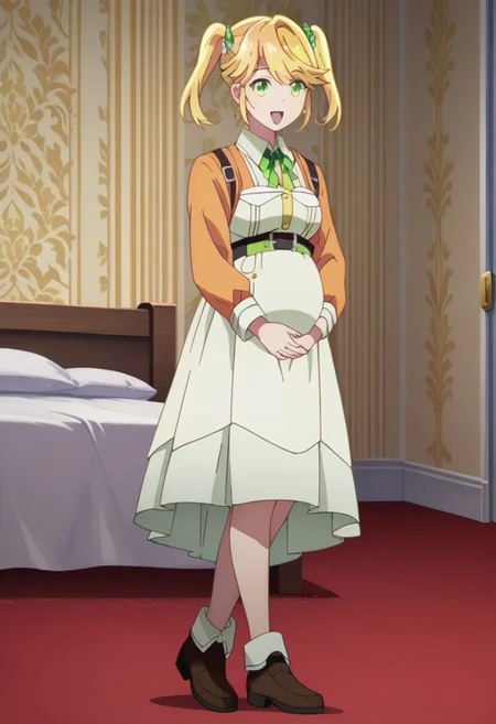 score_9, score_8_up, score_7_up, best quality, masterpiece, 4k, perfect lighting, very aesthetic, anime, anime coloring, official art, anime screencap,
OverallDetail, fFaceDetail,
bedroom, happy, huge pregnant belly, hand on belly,
Tarte, blonde hair, twintails, green eyes,
full body,
<lora:Pregnant Bump:1>