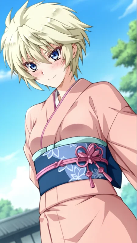 source_anime, general, best quality, masterpiece, 1girl, <lora:Esther_Elhous_ill_v1.0:1> esther_elhous\(srw\),blue eyes , blonde hair, yellow hair,tsurime, small breasts ,Japanese Kimono, happy, (embarrassed:0.9), dynamic pose, dutch angle, cowboy shot,