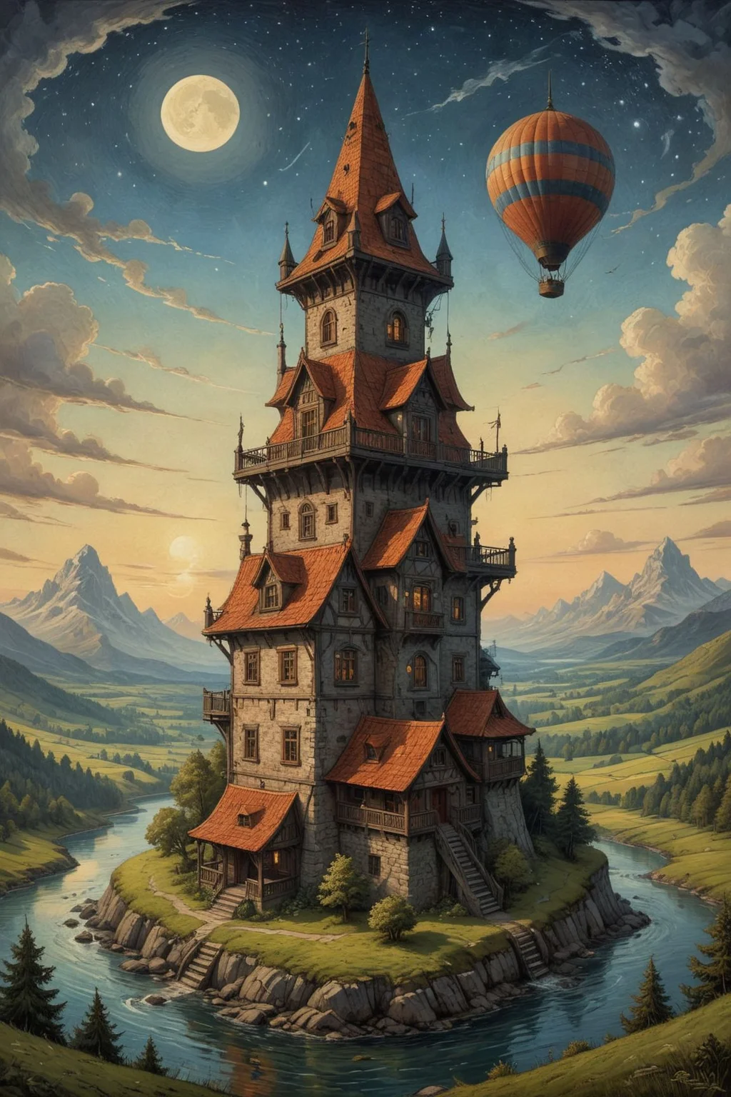 by Jacek Yerka and Emily Balivet in the style of C. R. W. Nevinson <lora:EldritchArt10:0.55>