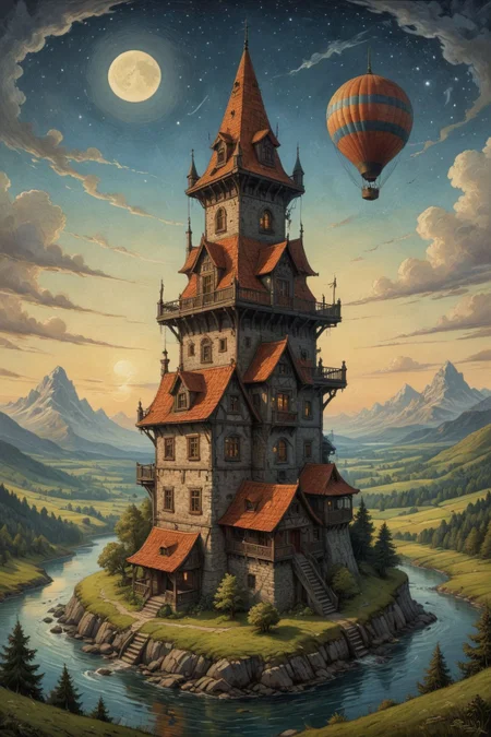 by Jacek Yerka and Emily Balivet in the style of C. R. W. Nevinson <lora:EldritchArt10:0.55>