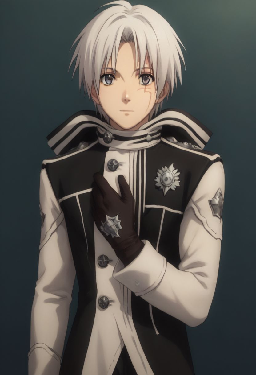 score_9, score_8_up, score_7_up, source_anime, highly detailed, 1boy, solo, male_focus, slender, skinny, cute,
allen_walker, solo, 1boy, scar, male focus, gloves, looking at viewer, grey eyes, white hair, coat, long sleeves