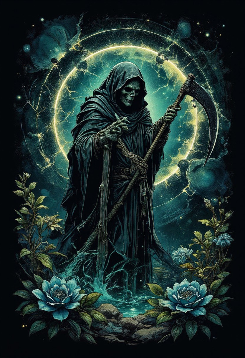 horror, monster, nightmare, fear, illustration, watercolor,
(((dark cyan black_Light painting with dazzling detail and texture art:1.3))), (((beautiful gothic horror、It's a Grim Reaper that has been holding for a long time.。_large Scythe:1.3))), (((1 piece of swallowtail butterfly with plenty of glittering scale powder:1.2))), (((To a juicy planet:1.3))), (((Seamless insane fusion design:1.4))), great atmosphere pose, (((Black_Light style with great rendering:1.4))), (((Illustration of different styles of top and bottom art:1.3))), (((Under the dark_Color_Water tornado due to upper radiation and release:1.6))), All capture beautiful details Black_light glow, (((beautiful detail black_light_Shine and dim glow behind:1.3))), Mysterious beauty, elegant twist, Swirls and sparkling glass, Dim lighting, (((high contrast resolution:1.1))), (((Delicate touch:1.5))), (((pop splash succulent neon_Hazy glow_garden background details:1.1))), (((Intricate details:1.3))), (((fantasy fairy illustration:1.2))), matte paint, mezzotint, detailed gouache painting, heavy stroke mix, ((Eternity and dark fantasy wishes:1.1)), (((Exquisitely clear details:1.4))), (((true masterpiece:1.4))), UHD drawing,