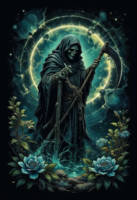 horror, monster, nightmare, fear, illustration, watercolor,
(((dark cyan black_Light painting with dazzling detail and texture art:1.3))), (((beautiful gothic horror、It's a Grim Reaper that has been holding for a long time.。_large Scythe:1.3))), (((1 piece of swallowtail butterfly with plenty of glittering scale powder:1.2))), (((To a juicy planet:1.3))), (((Seamless insane fusion design:1.4))), great atmosphere pose, (((Black_Light style with great rendering:1.4))), (((Illustration of different styles of top and bottom art:1.3))), (((Under the dark_Color_Water tornado due to upper radiation and release:1.6))), All capture beautiful details Black_light glow, (((beautiful detail black_light_Shine and dim glow behind:1.3))), Mysterious beauty, elegant twist, Swirls and sparkling glass, Dim lighting, (((high contrast resolution:1.1))), (((Delicate touch:1.5))), (((pop splash succulent neon_Hazy glow_garden background details:1.1))), (((Intricate details:1.3))), (((fantasy fairy illustration:1.2))), matte paint, mezzotint, detailed gouache painting, heavy stroke mix, ((Eternity and dark fantasy wishes:1.1)), (((Exquisitely clear details:1.4))), (((true masterpiece:1.4))), UHD drawing,