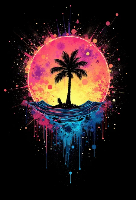 ink splats, a crazy summer adventure and a circular sense of discovery, on dark background