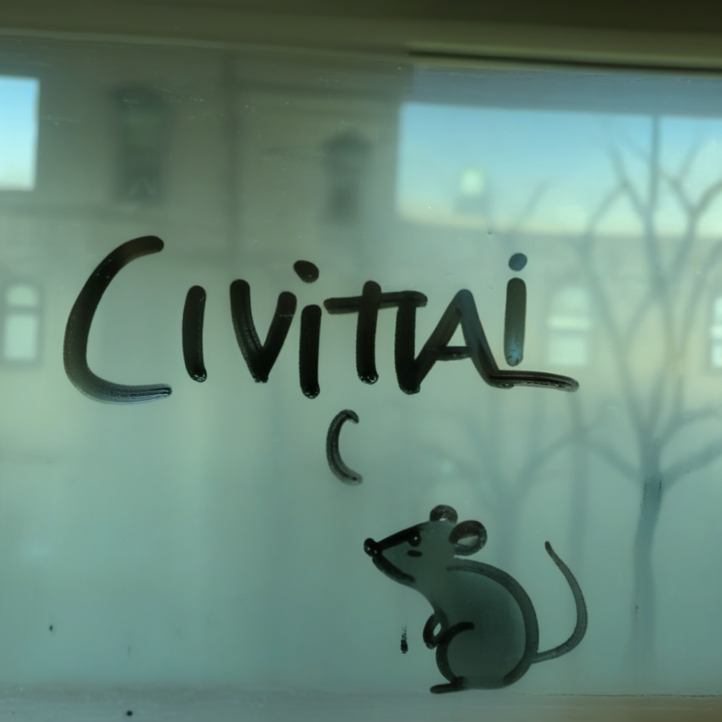 finart drawing rat and window with the word CIVITAI written on it glass drawing<lora:finart:1>