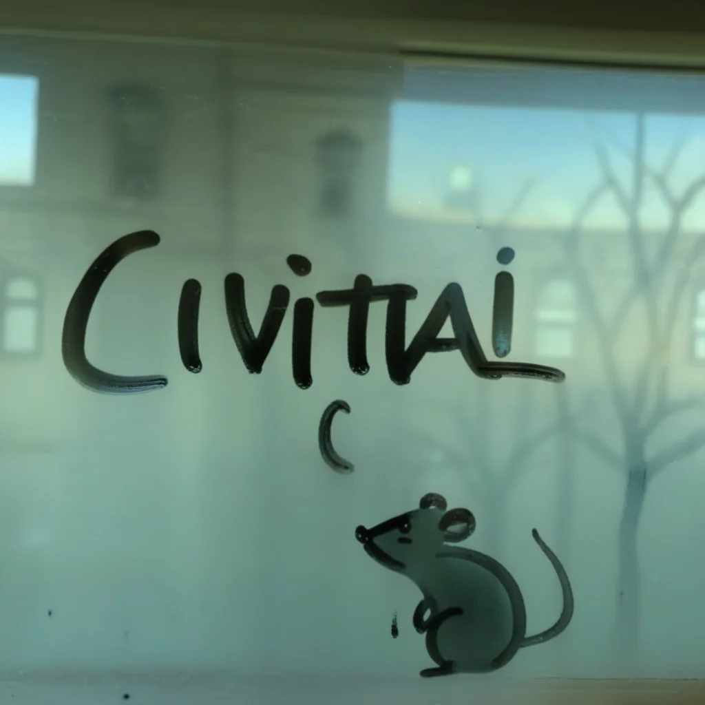 finart drawing rat and window with the word CIVITAI written on it glass drawing<lora:finart:1>