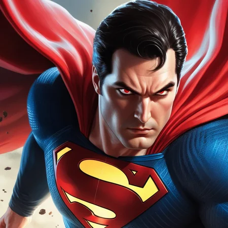 concept art of <lora:comic book magazine:1>
closeup on a Superman an angry man with red eyes and a red cape comic book magazine style, digital artwork, illustrative, painterly, matte painting, highly detailed