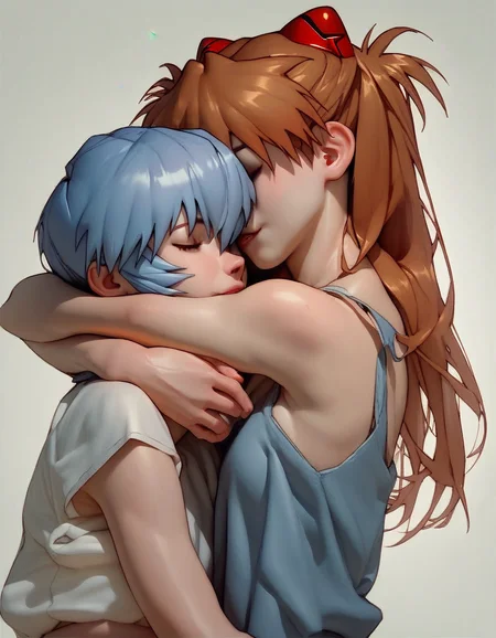 score_9, score_8_up, score_7_up, score_6_up, score_5_up, score_4_up, rei ayanami from evangelion hugging asuka langley from evangelion, duo