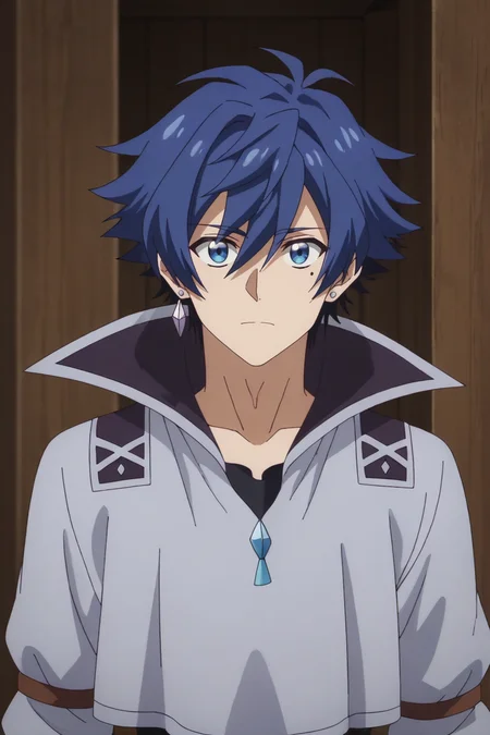 score_9, score_8_up, score_7_up,source_anime,BREAK, rating_safe, intricate details , , , anime screencap, anime coloring, official style, depth of field,1boy, solo, male focus , , , <lora:allen:0.90>, allen westfelt,blue hair,blue eyes,spiky hair,short hair,mole,upper body,jewelry,earrings,cropped shirt,collarbone,high collar,closed mouth,expressionless,looking at viewer,indoors,wooden , , ,<lora:sdxl_lightning_8step_lora_315544:1>