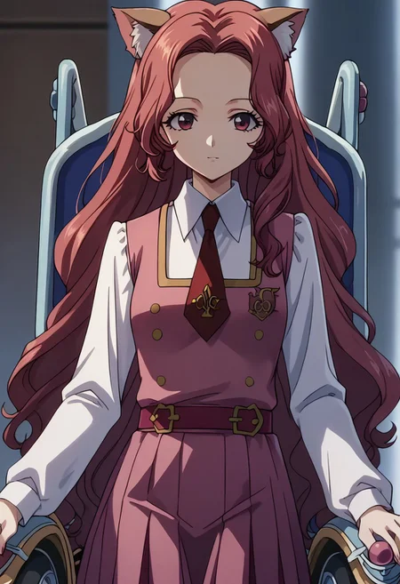 score_9, score_8, score_7, nanally, long sleeves, dress, school uniform, necktie, red necktie, ashford academy school uniform, wheelchair,