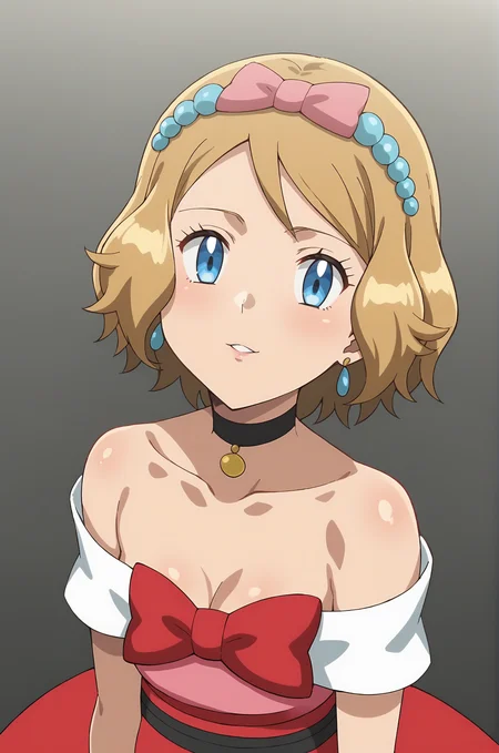 score_9, score_8_up, score_7_up, source anime, anime, animification, anime screencap, anime coloring, vivid colors, shiny skin, skindentation, deep skin, depth of field, high quality, highres, (dynamic angle,dynamic pose),
serenaperf, 1girl, solo, short hair, blue eyes, blonde hair, hair ornament, dress, bow, bare shoulders, jewelry, collarbone, upper body, hair bow, earrings, parted lips, choker, shiny, off shoulder, red bow, shiny hair, eyelashes, black choker, pink bow, pink dress, serena \(pokemon\)
BREAK
masterpiece,high quality
<lora:Serena_Perfomance_Outfit-09:0.9>