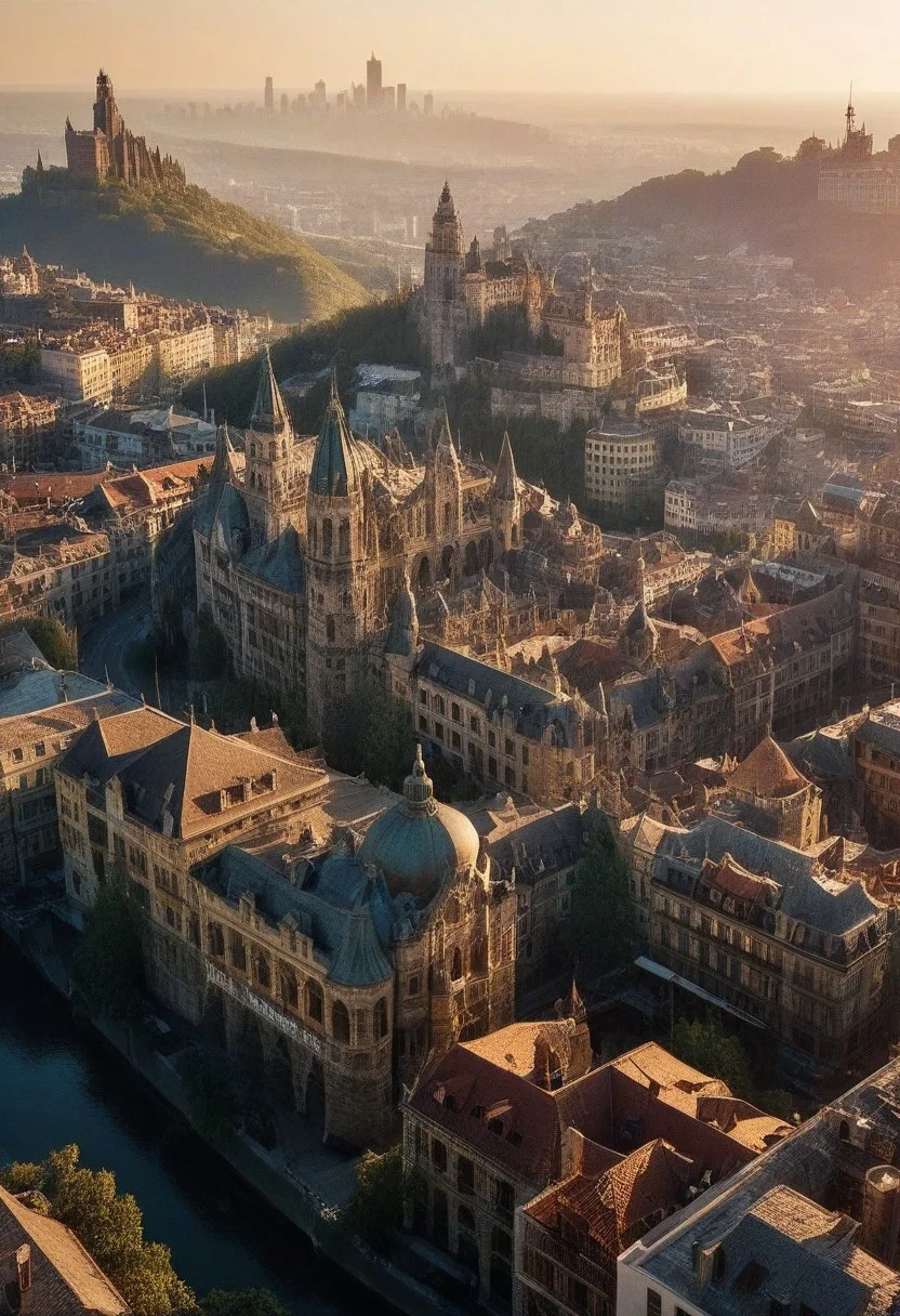 beautifull city, the mystical light, professional photography, natural lighting, volumetric lighting maximalist. intricately detailed, complex, elegant, expansive, fantastical, film photography style, light grain