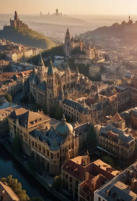 beautifull city, the mystical light, professional photography, natural lighting, volumetric lighting maximalist. intricately detailed, complex, elegant, expansive, fantastical, film photography style, light grain