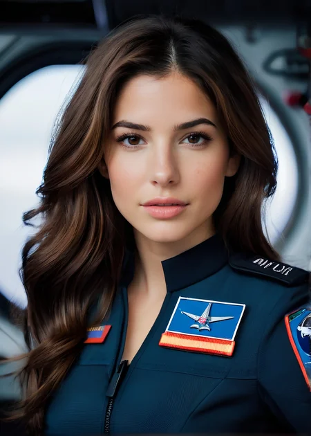 Photo of Estella Beatriz, posing in officers quarters on an industrial spaceship, space captain uniform, <lora:PerfectEyesXL:0.4>, (detailed beautiful face, detailed, ultra-detailed body:1.1),best quality,photo-realistic,highly detailed,absurdres,cinematic lighting,hyper-realistic,sharp focus,32k resolution,detailxl,SimplePositiveXLv2,