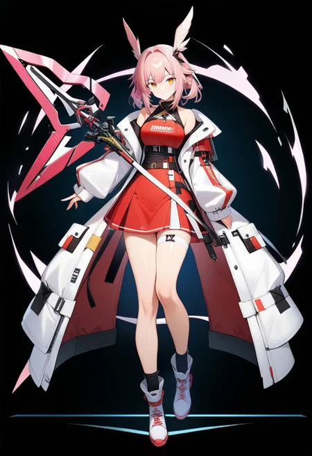masterpiece, 1girl, ARKNIGHTS ELITE, black background, pink hair, fullbody