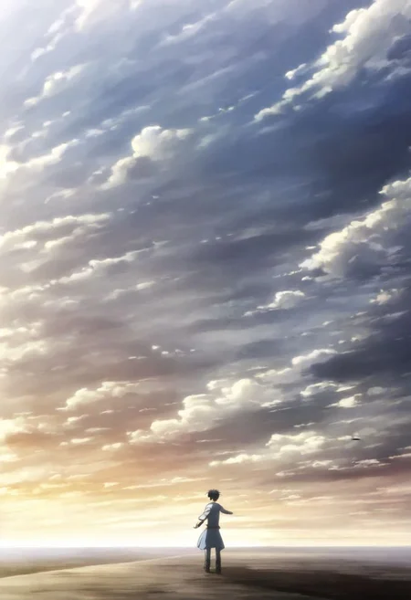 high resolution, solo, best quality, 1Boy, Arata Kaizaki, Black Hair, Blue Eyes, existential longing, fantasy background, strong wind, OverallDetail