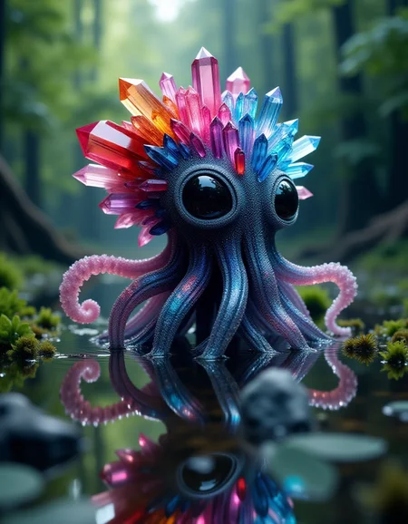 A cute colorful crystalz cthulhu, wildlife photography, in a ral-decoznow swamp, 4K UHD, 8K UHD, High-definition, capturing highest detailed, 4k, uhd, hdr <lora:ral-crystalz:1>