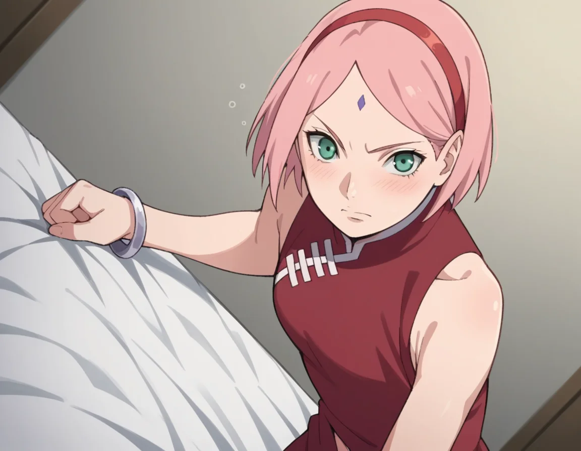 score_9, score_8_up, score_7_up, source_anime,
sakuraharuno, <lora:sakura-haruno-boruto-anime-ponyxl-lora-nochekaiser:1>,
sakura haruno, short hair, green eyes, pink hair, hairband, facial mark, forehead mark, red hairband,
navel, bare shoulders, jewelry, sleeveless, pants, bracelet, dress, red dress,
indoors, bed, bed room, on side, blush, drunk,
solo, dutch angle, looking at viewer, cowboy shot,