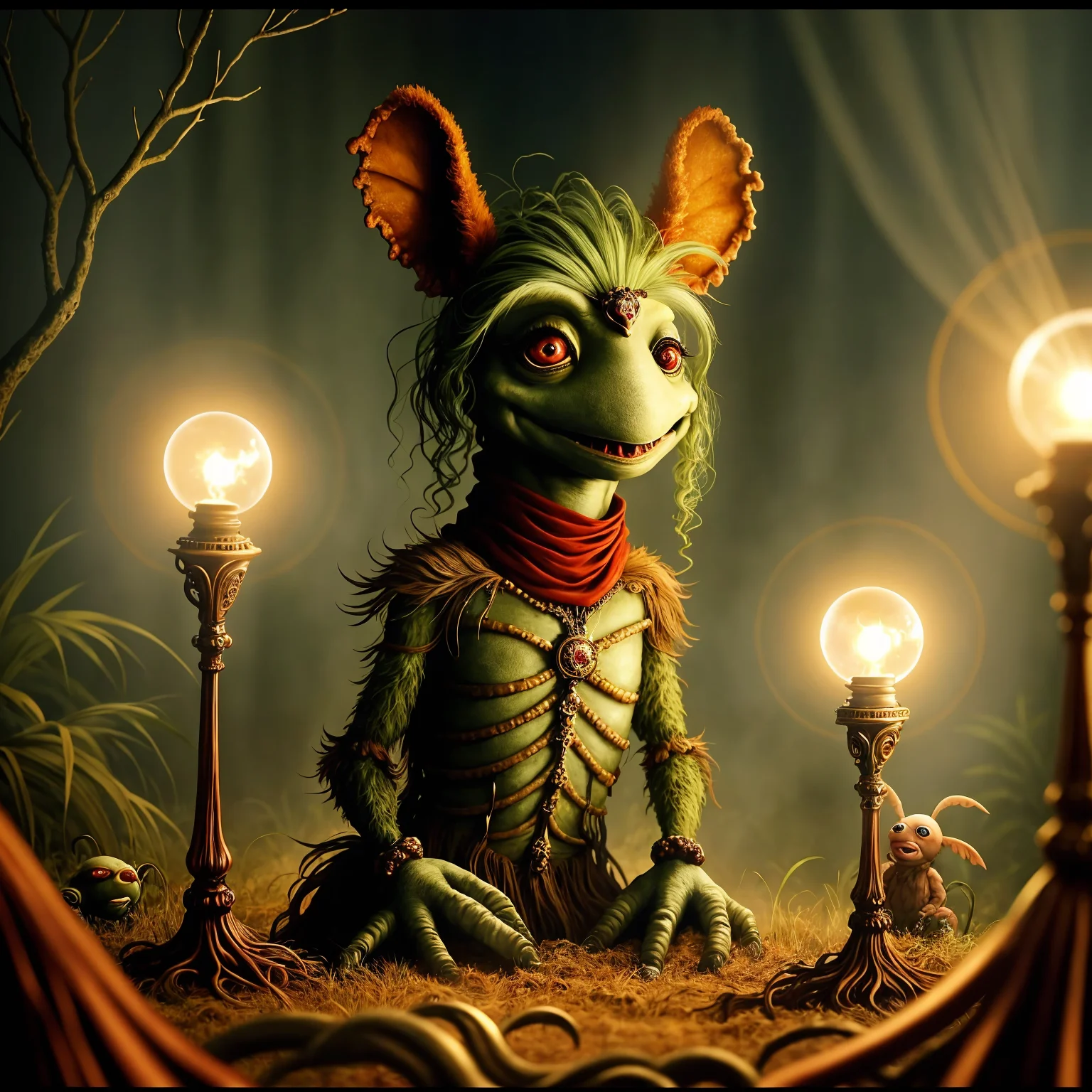 mystical creature puppet muppet weta workshop in a deadly swamp movie set
(award winning:1.2) (analog film:1.3) (vhs movie) (photorealistic) (screencap) (cinematic lighting) (sharp focus) (80sDarkFantasySD15b:1.0)