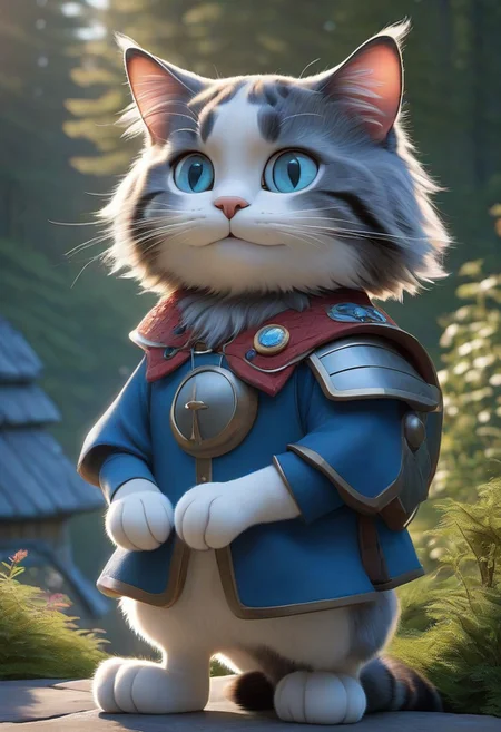 finest art, best quality, masterpiece,
a funny cat,
Calm, calm, Norwegian Forest Cat, blue eyed, serene
anthropomorphic,smile,random pose
outdoors
FRESHIDEAS pixar style