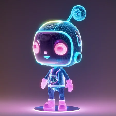 hologrameffect,<lora:hologram_effect:1>, 3D toy, standing character, tiny, cute, soft lighting, pastel colors, skottie young, blender, pop surrealism, pbr