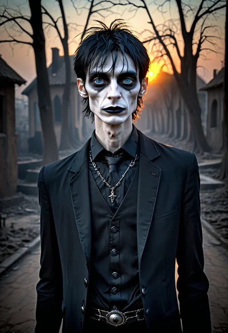 positiv Clip L:
an award-winning, photo, of a skinny Gothic man,
positiv Clip G:
an award-winning, photo, of a skinny Gothic man, that captivates the viewer. natural dark blue eyes exude depth and penetration. sunset in the background,