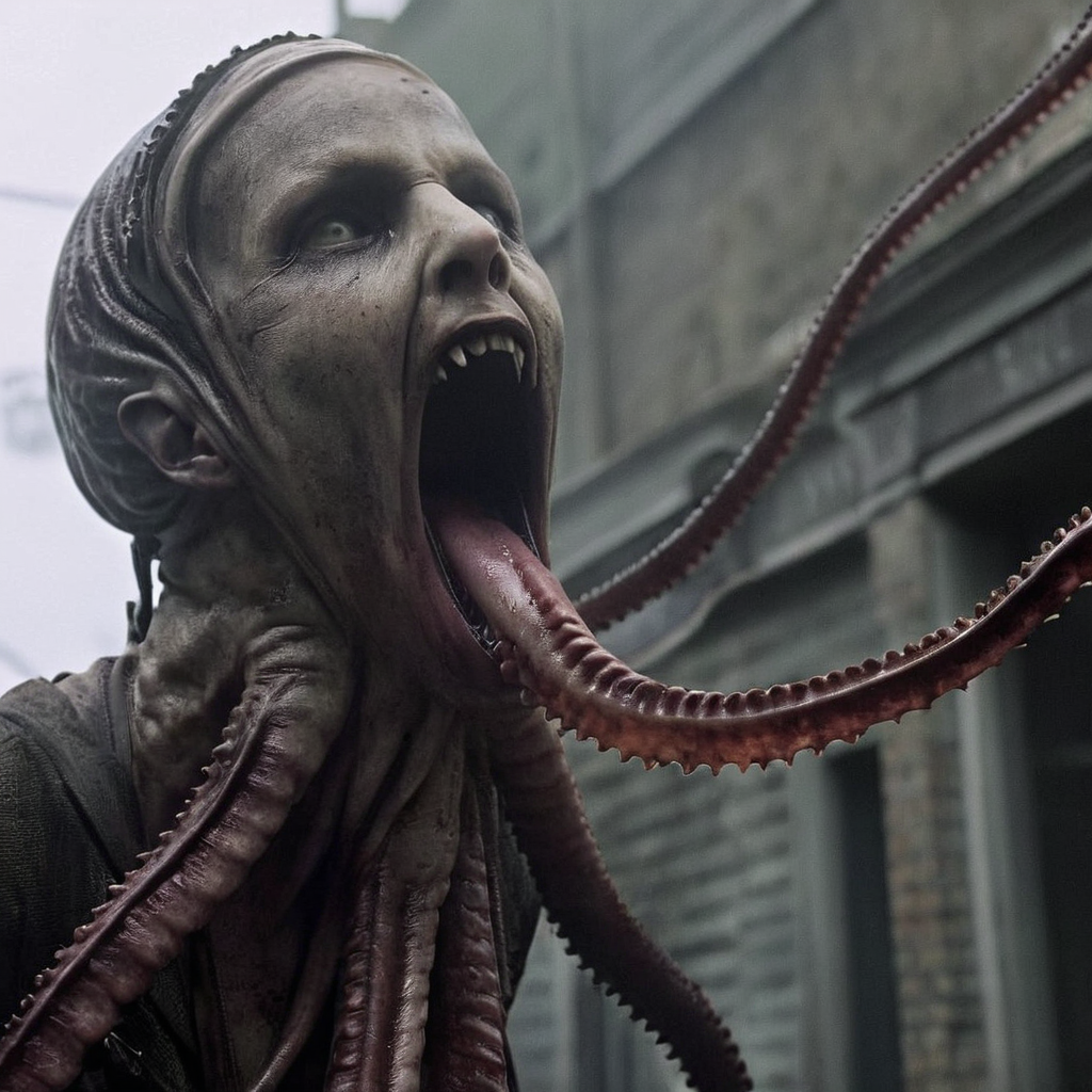 cinematic film still of  <lora:perfection style:0.5> <lora:detailed:0.5> perfection detailed
 <lora:Sairento Hiru style:1>
In the mysterious New England town of Silent Hill Monsters and Creatures a creepy looking creature with a bunch of tentacles gut,wicked,evil,solo,open mouth,1boy,teeth,tongue,no humans,sharp teeth,tentacles,veins,monster,alien,horror (theme),eldritch abomination , cinematic, supernatural, horror style, Sairento Hiru style, shallow depth of field, vignette, highly detailed, high budget, bokeh, cinemascope, moody, epic, gorgeous, film grain, grainy