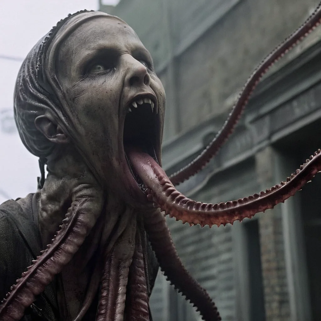 cinematic film still of <lora:perfection style:0.5> <lora:detailed:0.5> perfection detailed
<lora:Sairento Hiru style:1>
In the mysterious New England town of Silent Hill Monsters and Creatures a creepy looking creature with a bunch of tentacles gut,wicked,evil,solo,open mouth,1boy,teeth,tongue,no humans,sharp teeth,tentacles,veins,monster,alien,horror (theme),eldritch abomination , cinematic, supernatural, horror style, Sairento Hiru style, shallow depth of field, vignette, highly detailed, high budget, bokeh, cinemascope, moody, epic, gorgeous, film grain, grainy