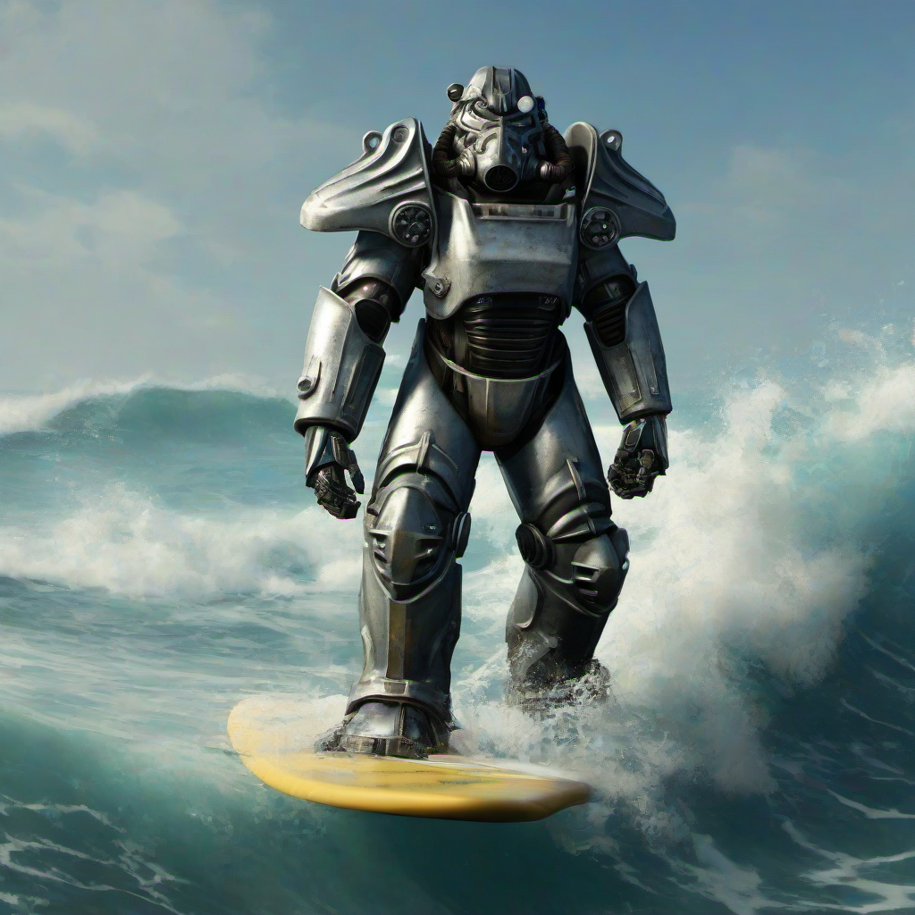 masterpice,high quality,
 <lora:PE_PowerArmor:0.8> PEPowerArmor,
surfing,standing on surfboard,waves,ocean,surfer pose