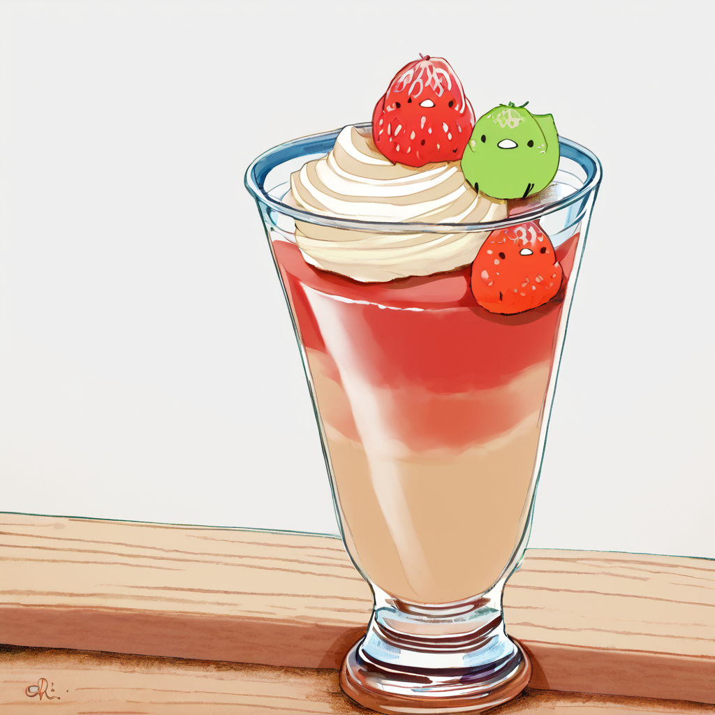 <lora:drawingchisanne-02:1.29>, no humans, bird, soda, parfait