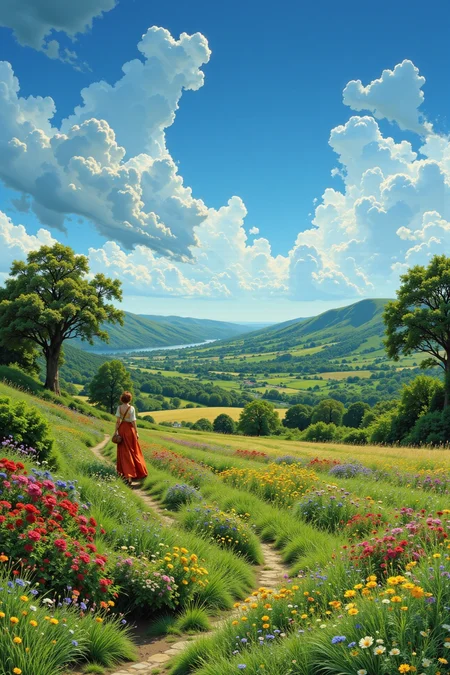 Irish beautiful landscape, early morning, woman, very intricate, very detailed, sharp, bright, colorful, <lora:Hand v2:0.5> <lora:Anti-Blur:1><lora:Insane Detail Slider:0.25> <lora:flux.1_lora_flyway_Epic-detail_v2:0.3> <lora:fluxenhancer:0.25> <lora:90s-anime:1> retro anime, 77oussam 90s, studio ghibli style, 1990s anime