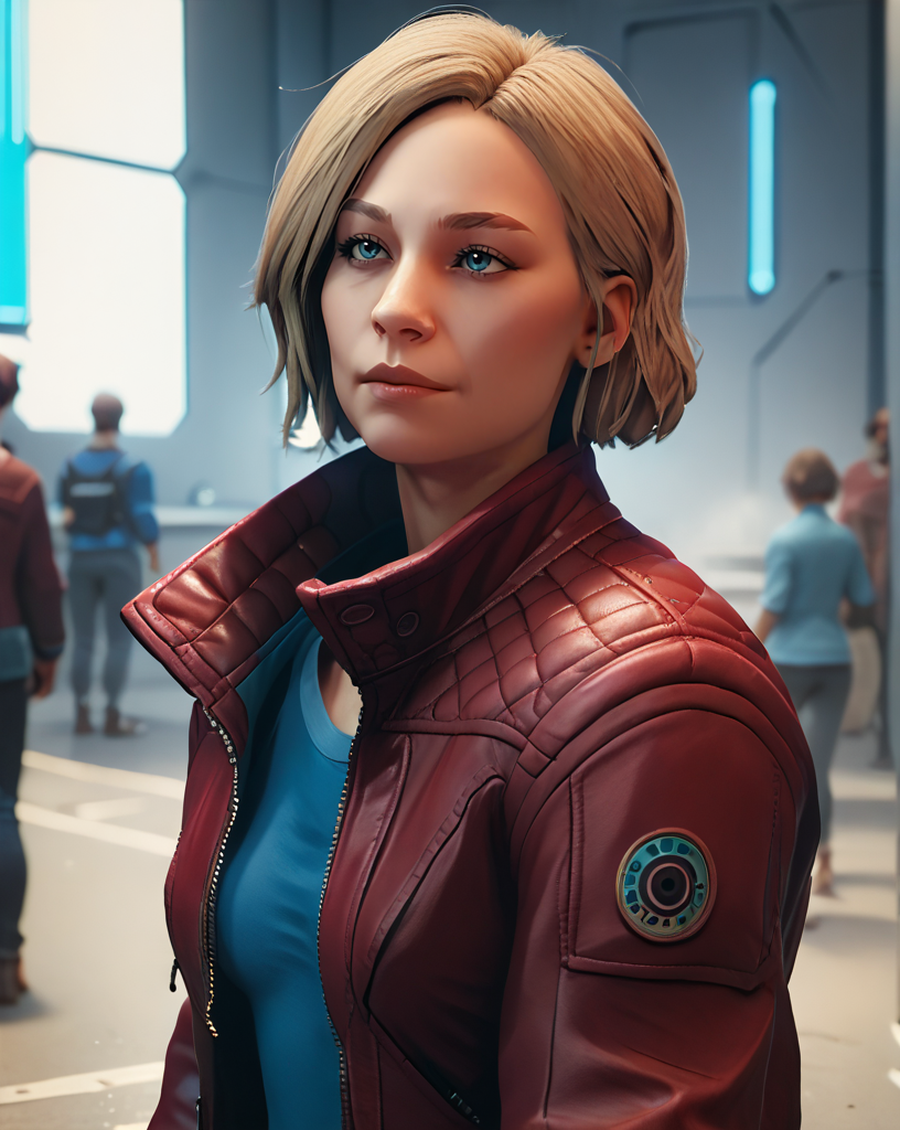 score_9, score_8_up, score_7_up, score_6_up, 1girl, 3d,  sarah morgan, in a futuristic city, sci-fy,, red jacket,  blue shirt, <lora:Sarah Morgan-000030:1>