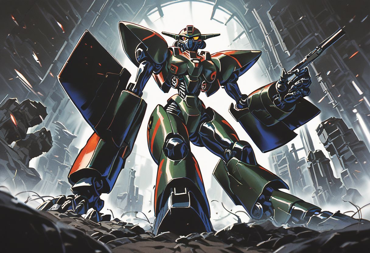score_9, score_8_up, score_7_up,score_6_up, score_5_up, score_4_up,source_anime,retro artstyle,halftone effect,epic,intricate linework,biomechanical,mecha,pov,from below,fov,dynamic pose,carbon fiber,no humans,gundam,full body