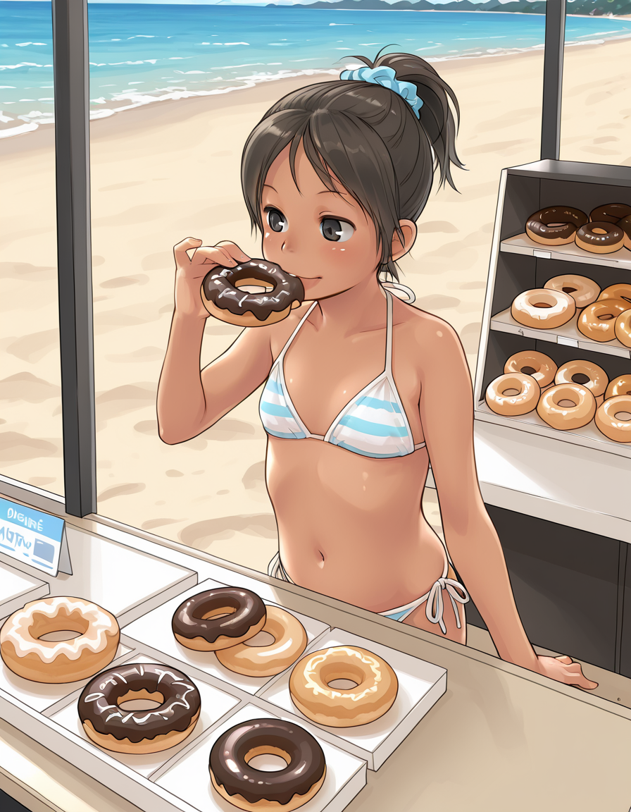 kcastyle, solo, 1girl
<lora:kikurage_crayon_arts_Illustrious:1>
beach, desk, doughnuts, shop, selling doughnuts, water, sand, beach
