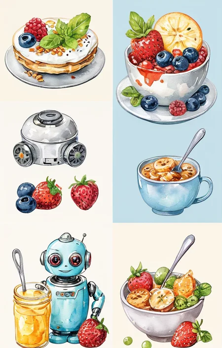 masterpiece,best quality,<lora:tbh32-sdxl:0.9>,illustration,food portrait of Housework robots