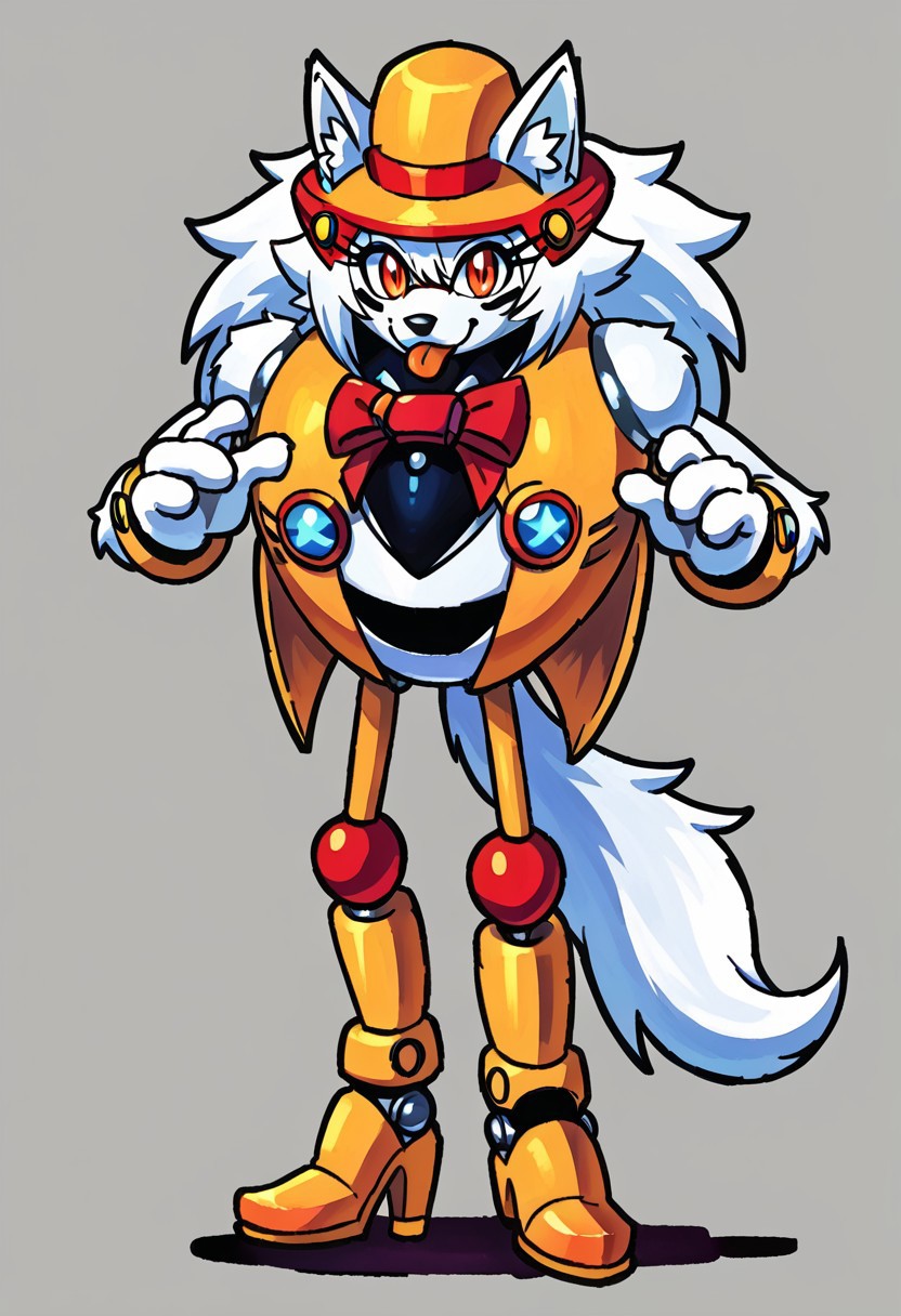heavy magician, 1girl, female, robotic, magician, heavy magician, sonic mania, yistyle, watercolor, painting, clean, no blur, vector art, werewolf form, cute, kind, eyelashes, animal form, breast, wolf face, wolf body, feral, solo, skinny, sexy pose, sexy look, thin, anthro-feral, looking at viewer, side angle, smile, kind, sticking tongue out