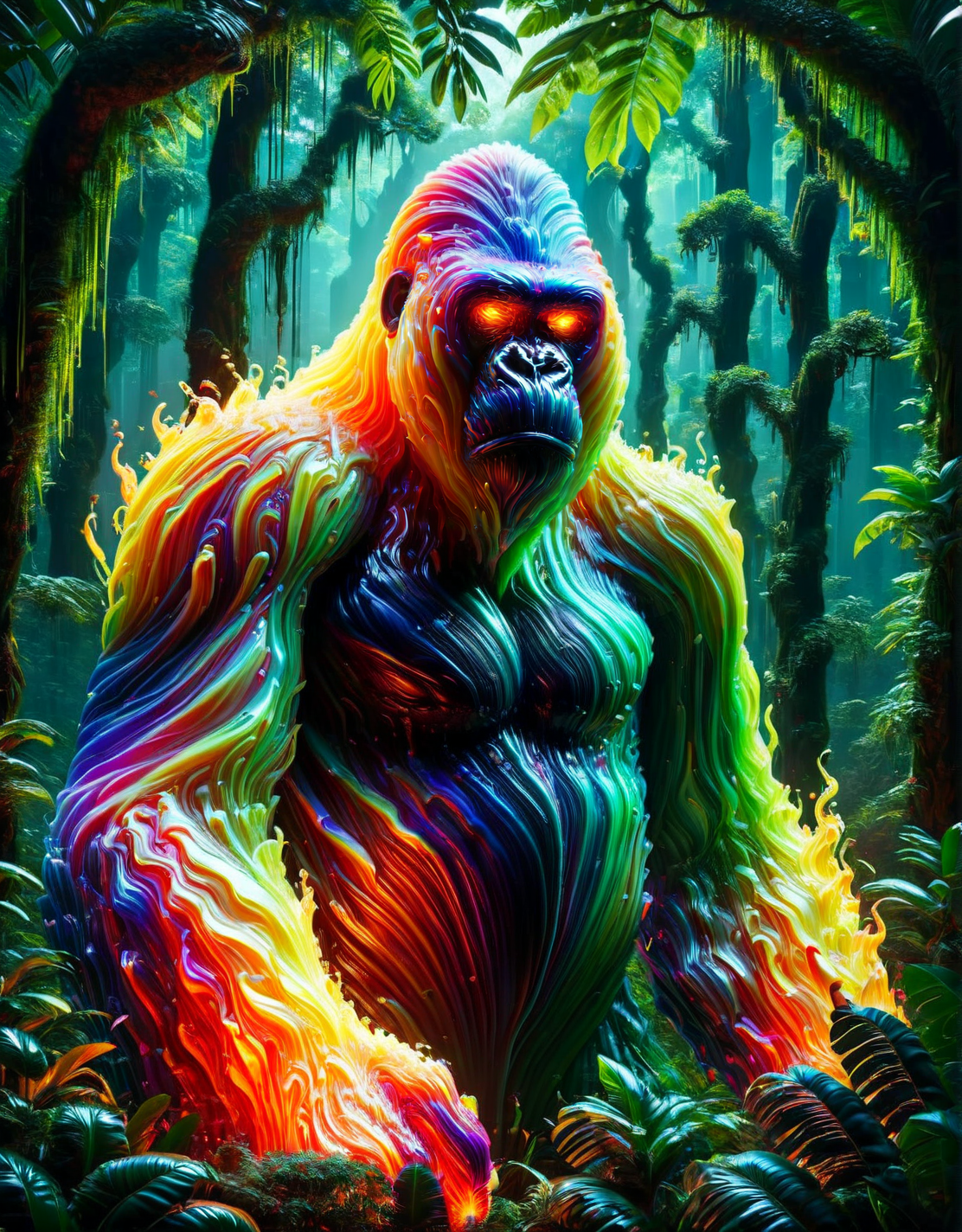 A ais-brknlvlmp gorilla in the jungle <lora:ais-brknlvlmp-sdxl:1>, uhd, 8k, masterpiece