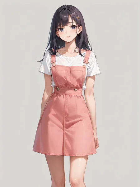 score_9, score_8_up, score_7_up,source_anime, high res image,masterpiece,best quality,girl,cute face,clear skin,shiny hair,ultra detailed eyes,simple background <lora:salopette_pony_V1.0:0.8> salopette, overall skirt