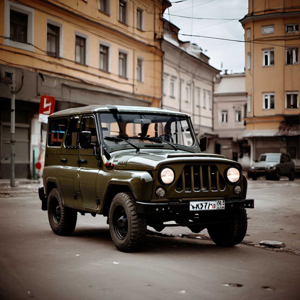 a photo of uaz_hunter in city, cinematic shot <lora:uaz_hunter:1>