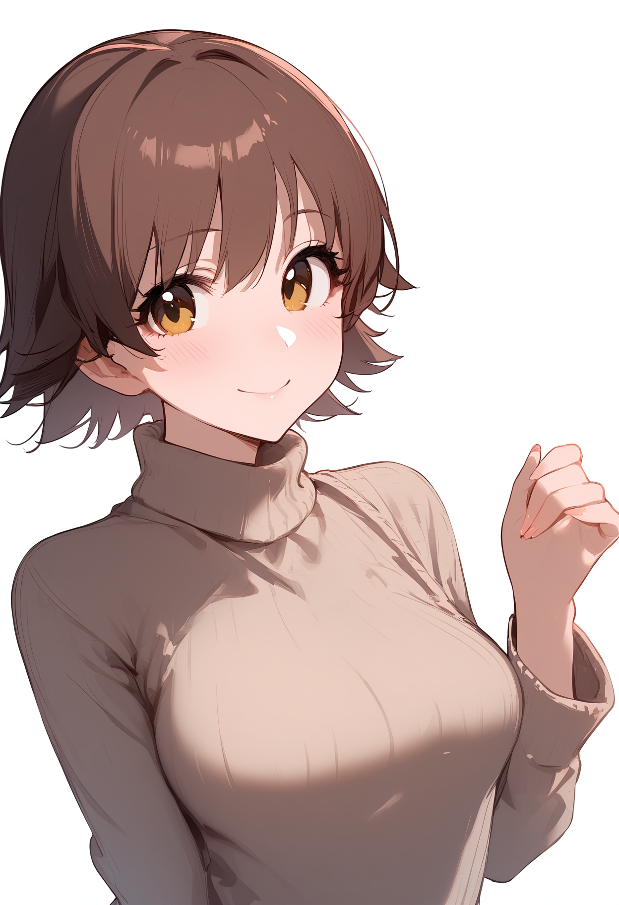 1girl,honda mio,looking at viewer,solo,upper body,simple background,white background,blush,smile,ribbed sweater,turtleneck sweater,<lora:a31_char_new_honda_mio-000012:1>masterpiece, best quality, absurdres<lora:a31_style_koni-000010:0.8>