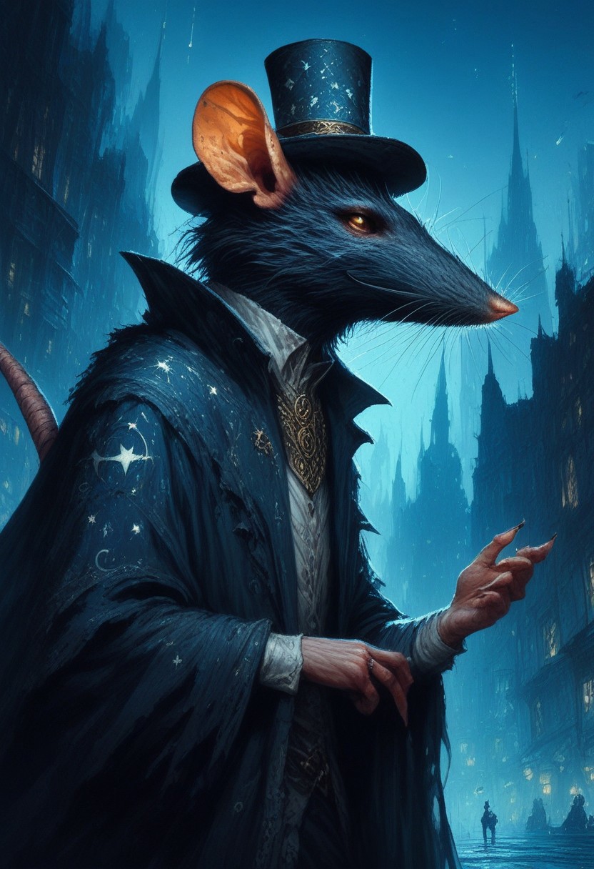BREAK score_9, score_8_up, score_7_up,  night time, city, ominous, rat, top hat, cloak, smug
(masterpiece, best quality, ultra detailed, intricate details:1.2), (detailed face:1.1), (rat folk:1.5) <lora:RPGRatFolkXL:1>