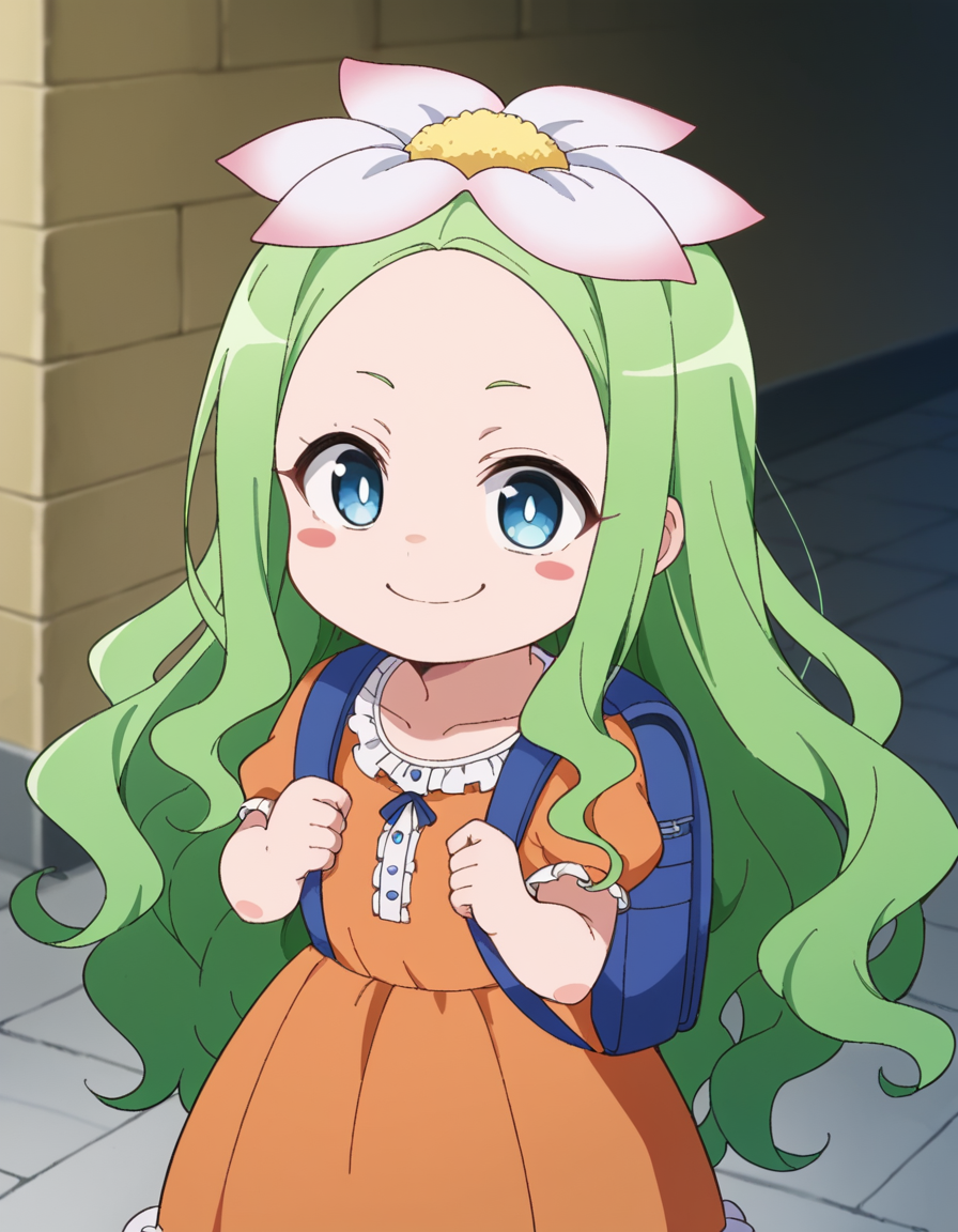 score_9, score_8_up, score_7_up, source_anime, <lora:celine-darkness-ponyxl-lora-nochekaiser:1>, celine, long hair, blue eyes, hair ornament, flower, green hair, hair flower, wavy hair, blush stickers,, dress, backpack, orange dress, frills,, tunnel, dark, underground, passage, walls, , smug, looking at viewer, solo,, dutch angle, cowboy shot