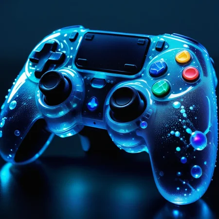a gaming controller made out of Jed-Bwtrspkl, <lora:BioWaterSparkleStyle:1>