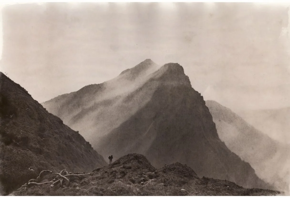 lith_agfabrovira_BS111, a foggy mountain, hard shadow
