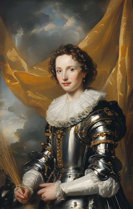masterpiece,best quality,<lora:tbh218-sdxl:0.9>,illustration,style of Anthony van Dyck portrait of Housework robots