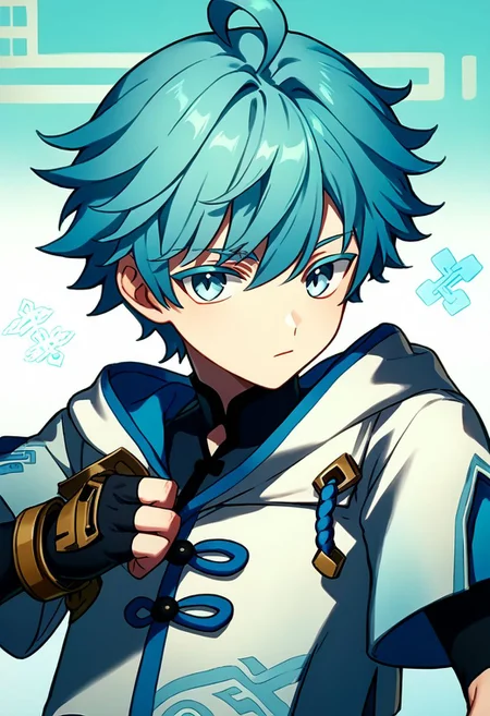 score_9, score_8_up, score_7_up, solo,
chongyun_\(genshin_impact\), 1boy, male_focus, chinese_clothes, male_focus, fingerless_gloves, black_gloves, upper_body