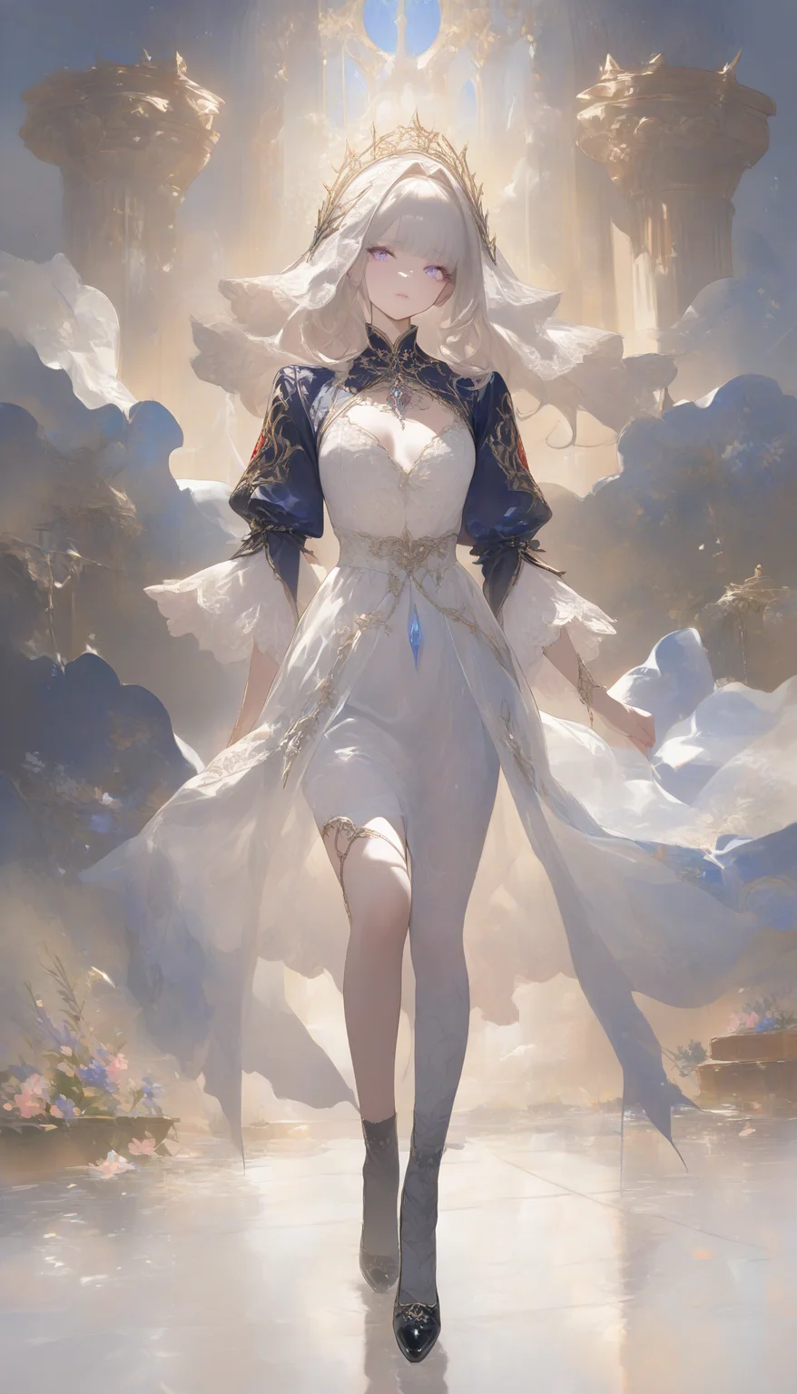 ethereal fantasy concept art of  masterpiece,high score,great score,absurdres, <lora:Alice Prin_Complete-000005:1>,Alice Prin (style, hair, dress, alice, prin), ., Naerys had the Targaryen looks, a fine and delicate beauty, almost unworldy. She was slender and small, with big deep violet in hue eyes and fine, pale, porcelain skin, near translucent. Naerys Targaryen. . magnificent, celestial, ethereal, painterly, epic, majestic, magical, fantasy art, cover art, dreamy