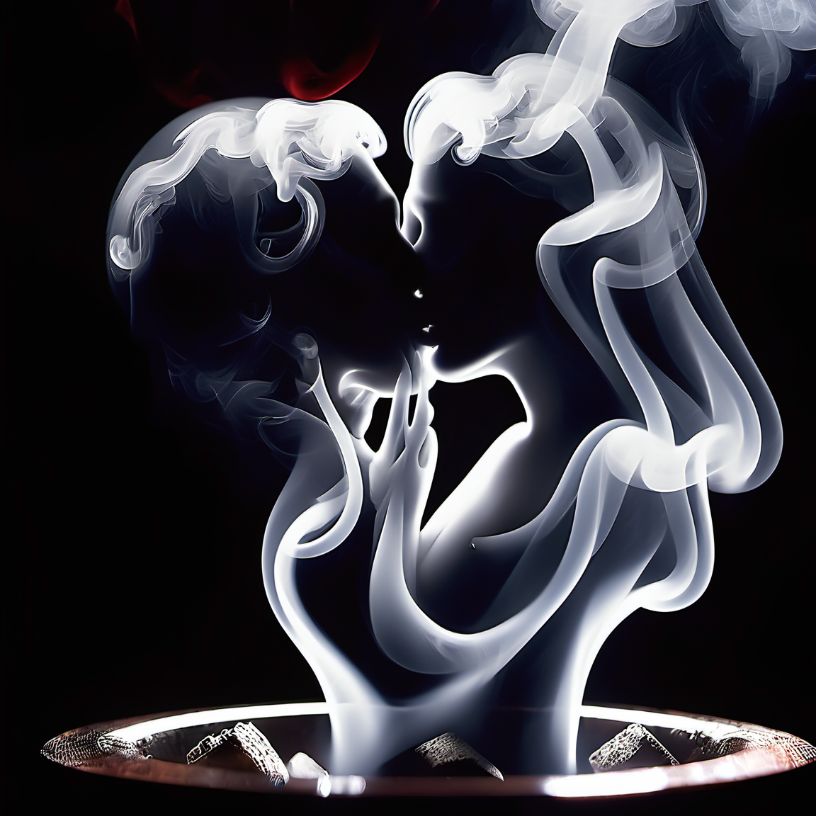 smokeart,boy and girl kissing, black background,<lora:Smoke_Art:1>