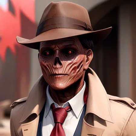 masterpiece,absurd resolution,8k,
fallout,ghoul,solo,shirt,1boy,hat,white shirt,upper body,male focus,necktie,collared shirt,blurry,coat,blurry background,formal,suit,red necktie,brown headwear,brown coat,fedora,trench coat
, <lora:fallout_xl:1>