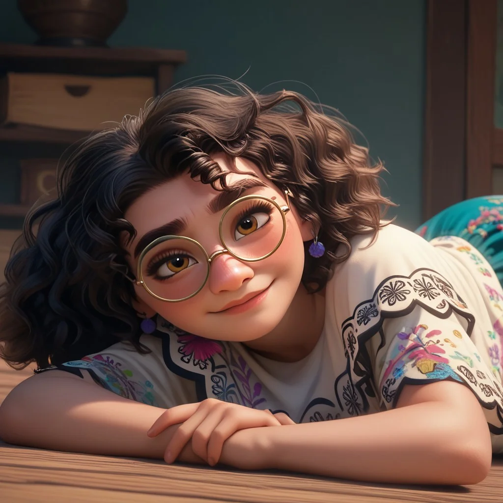 score_9, score_8, score_7, score_6, rating_questionable, MirabelM, 1girl, Glasses, laying on side, posing, seductive smile